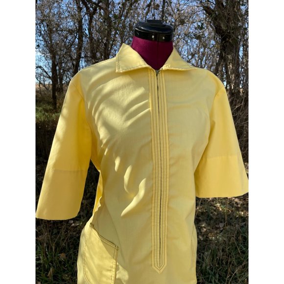 Vintage 1970s Yellow Zip Front Casual dress Front Pocket size L - Picture 4 of 15